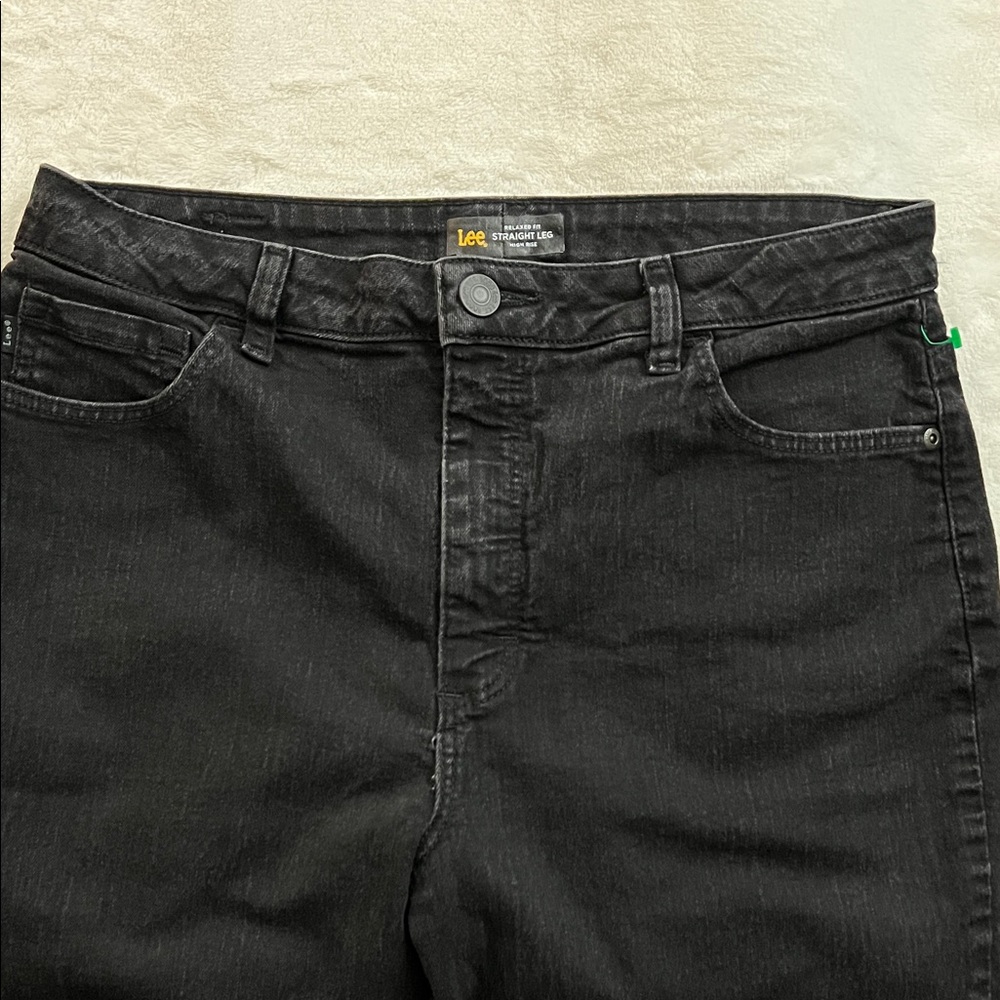 Lee Charcoal dark Denim Pants women 12 medium high rise relaxed fit straight leg